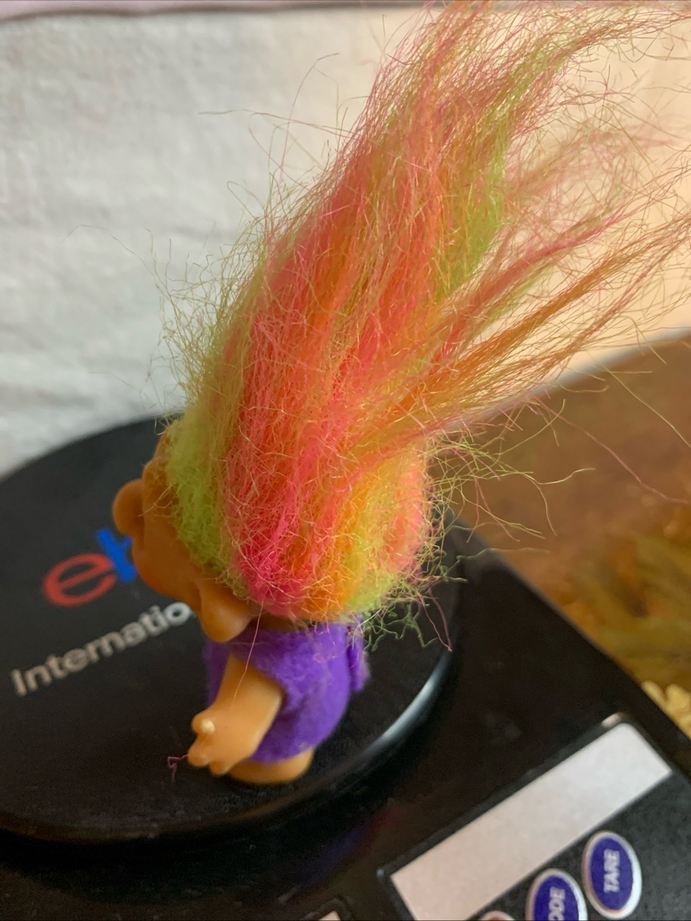 Vintage Troll Doll with Neon Rainbow Hair and Purple Dress - Picture 4 of 7